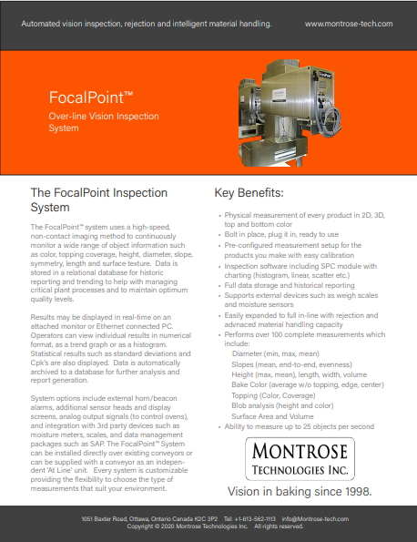 Datasheet FocalPoint above line vision inspection system for food production
